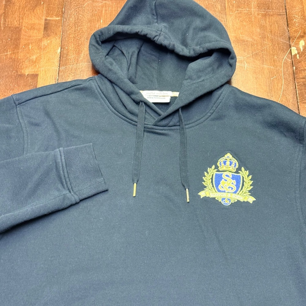 Scotch & Soda Hoodie Mens Large Black Embroidered Crest Logo